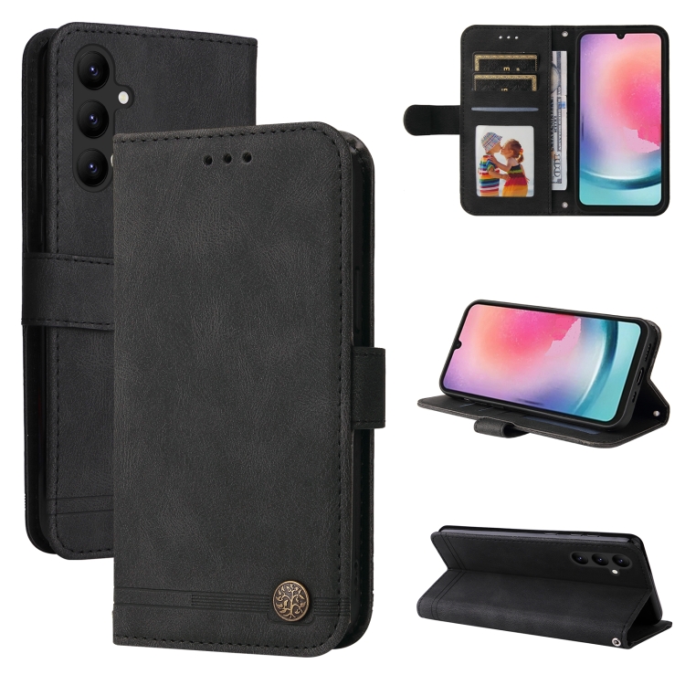 

For Samsung Galaxy A24 4G Skin Feel Life Tree Metal Button Leather Phone Case(Black)