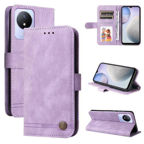 

For vivo Y02 4G Skin Feel Life Tree Metal Button Leather Phone Case(Purple)