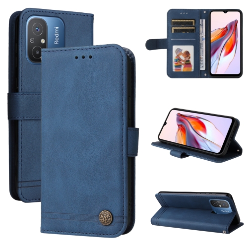 

For Xiaomi Redmi 11A 4G/12C Skin Feel Life Tree Metal Button Leather Phone Case(Blue)