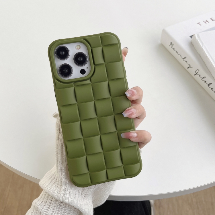 Ốp lưng iPhone 14 Pro Max 3D Cube Weave Texture Skin Feel (Xanh ô liu)