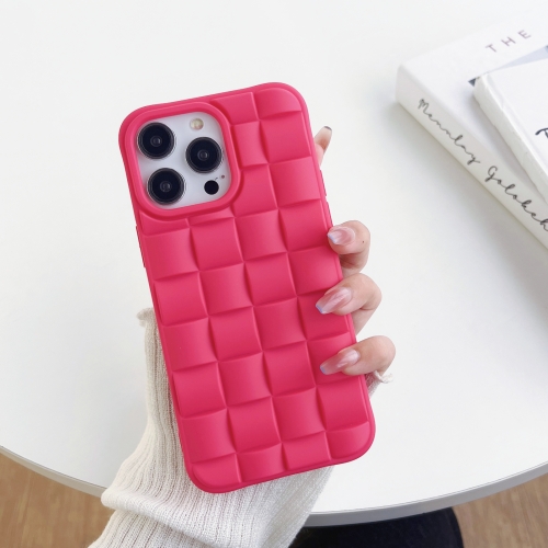 

For iPhone 12 Pro 3D Cube Weave Texture Skin Feel Phone Case(Rose Red)