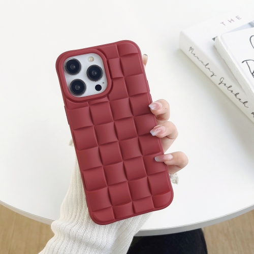 

For iPhone 12 3D Cube Weave Texture Skin Feel Phone Case(Wine Red)