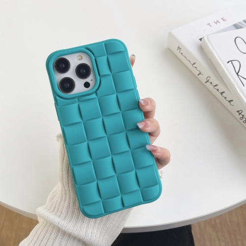 For iPhone 12 3D Cube Weave Texture Skin Feel Phone Case Dark Green