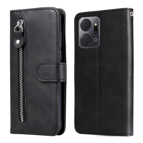 

For Honor X7a Calf Texture Zipper Leather Phone Case(Black)