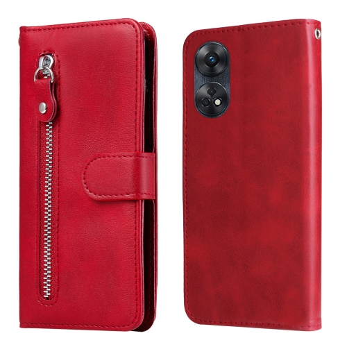 

For OPPO Reno8 T 4G Calf Texture Zipper Leather Phone Case(Red)