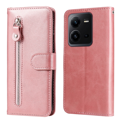 

For vivo V25 5G/V25e 4G Calf Texture Zipper Leather Phone Case(Rose Gold)