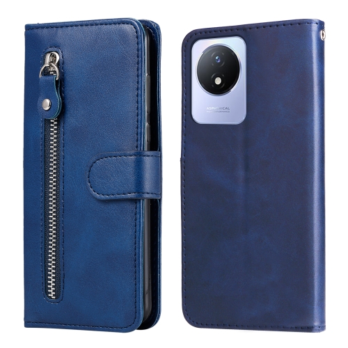 

For vivo Y02 4G Calf Texture Zipper Leather Phone Case(Blue)