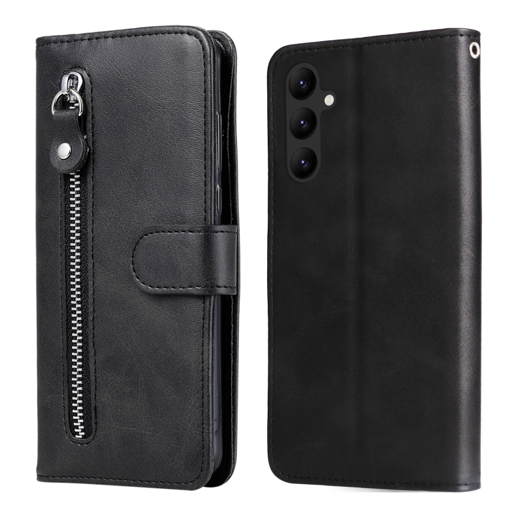 

For Samsung Galaxy A24 4G Calf Texture Zipper Leather Phone Case(Black)
