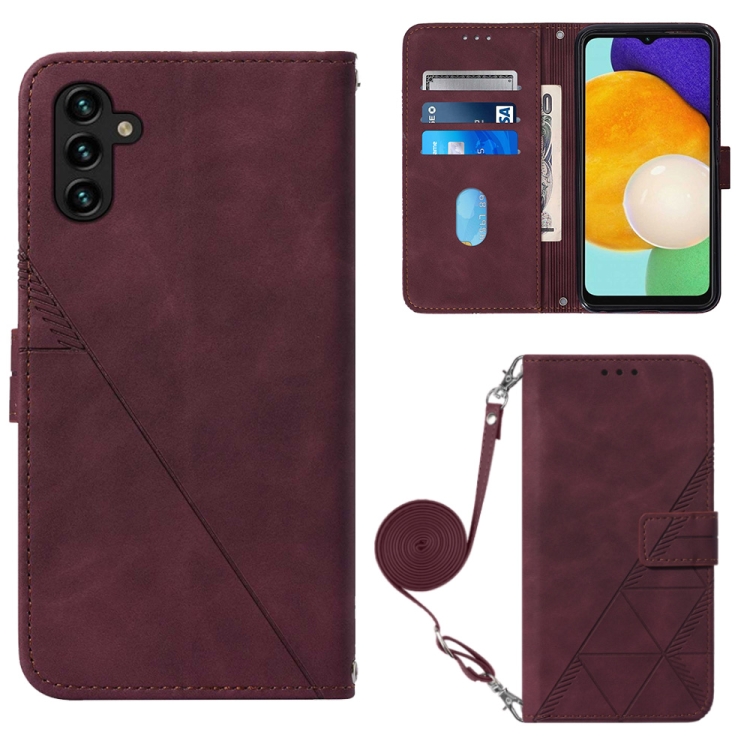 

For Samsung Galaxy A54 5G Crossbody 3D Embossed Flip Leather Phone Case(Wine Red)
