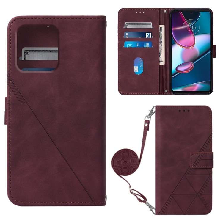

For Motorola Moto Edge+ 2023 Crossbody 3D Embossed Flip Leather Phone Case(Wine Red)