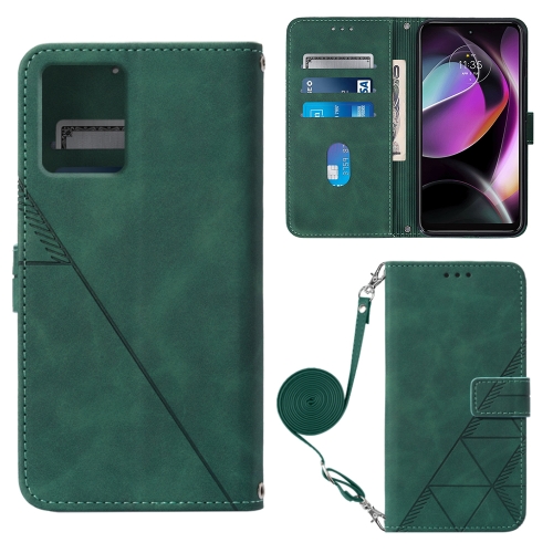 

For Motorola Moto G53 / G23 / G13 Crossbody 3D Embossed Flip Leather Phone Case(Dark Green)