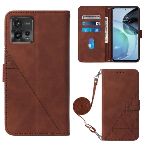 

For Motorola Moto G72 Crossbody 3D Embossed Flip Leather Phone Case(Brown)