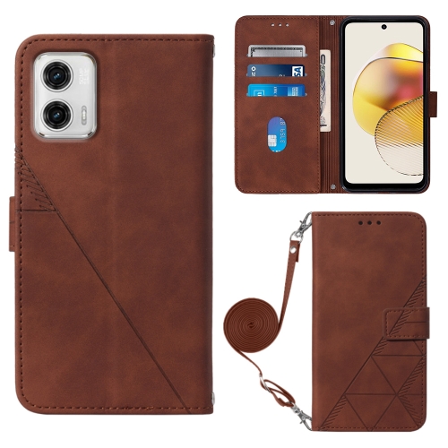 

For Motorola Moto G73 Crossbody 3D Embossed Flip Leather Phone Case(Brown)