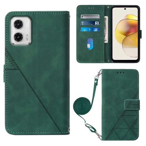 

For Motorola Moto G73 Crossbody 3D Embossed Flip Leather Phone Case(Dark Green)