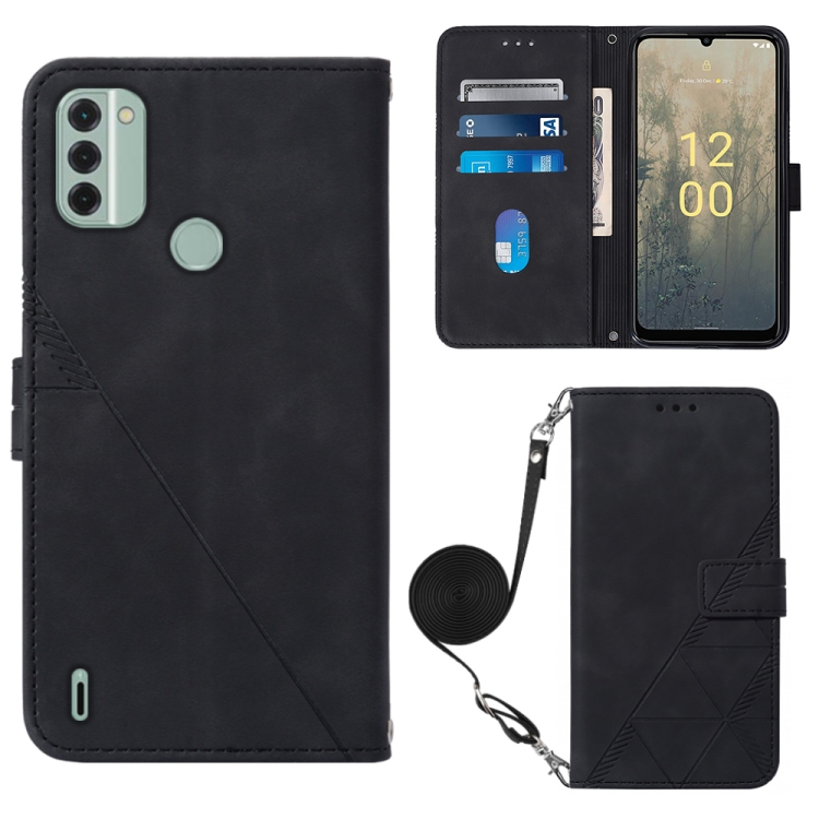 

For Nokia C31 Crossbody 3D Embossed Flip Leather Phone Case(Black)