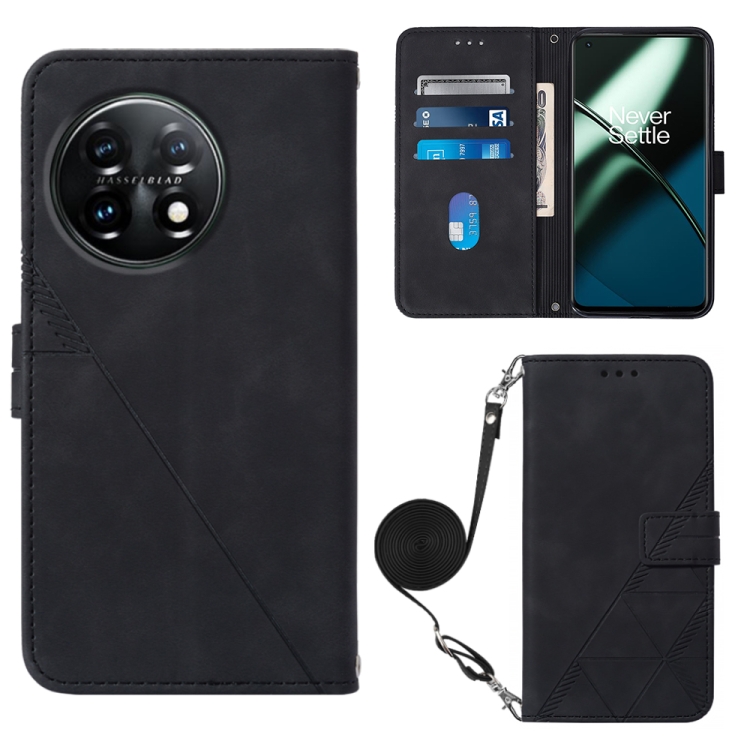 

For OnePlus 11 Crossbody 3D Embossed Flip Leather Phone Case(Black)
