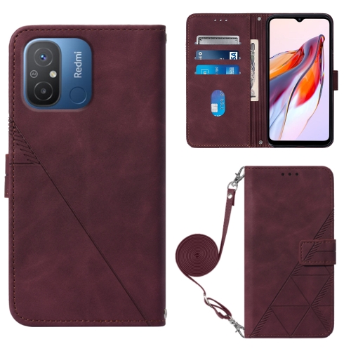 

For Xiaomi Redmi 12C / Redmi 11A 4G Global Crossbody 3D Embossed Flip Leather Phone Case(Wine Red)