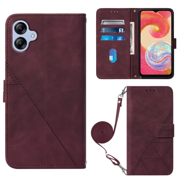 

For Samsung Galaxy A04e Crossbody 3D Embossed Flip Leather Phone Case(Wine Red)
