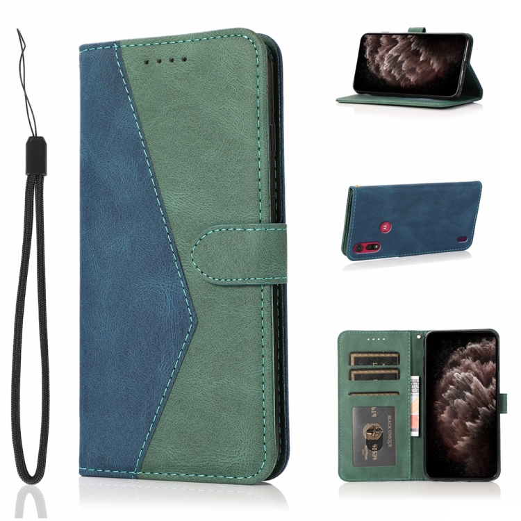 

For Motorola Moto E6s 2020 Dual-color Stitching Leather Phone Case(Blue Green)