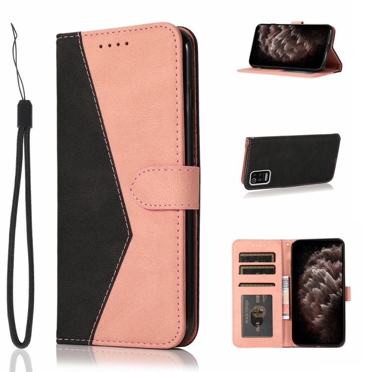 

For LG K52 Dual-color Stitching Leather Phone Case(Black Rose Gold)