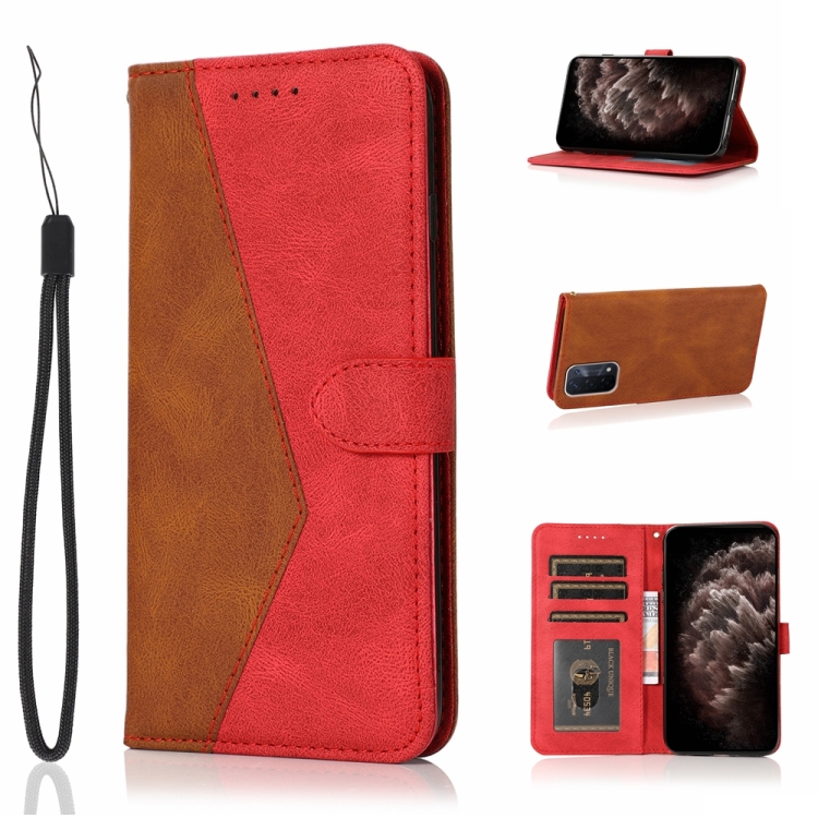 

For OPPO A54 5G / A74 5G Dual-color Stitching Leather Phone Case(Brown Red)
