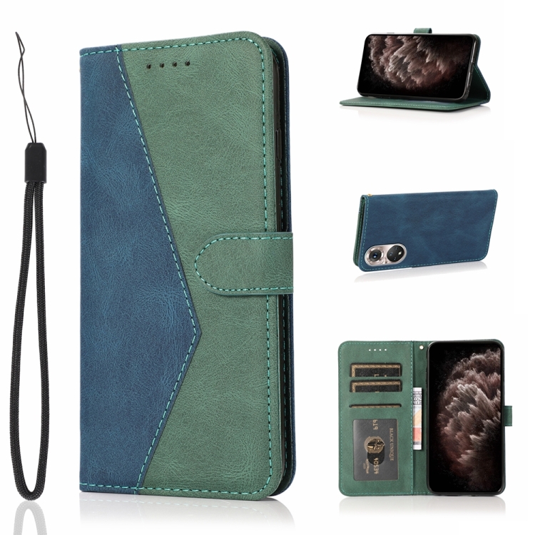 

For Huawei P50 Dual-color Stitching Leather Phone Case(Blue Green)