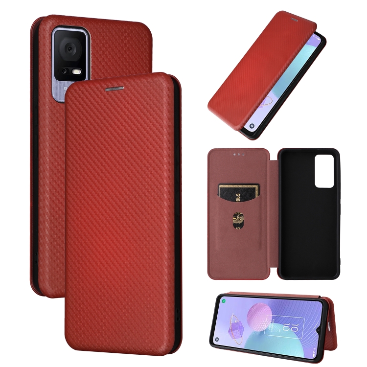 

For TCL 408 Carbon Fiber Texture Flip Leather Phone Case(Brown)