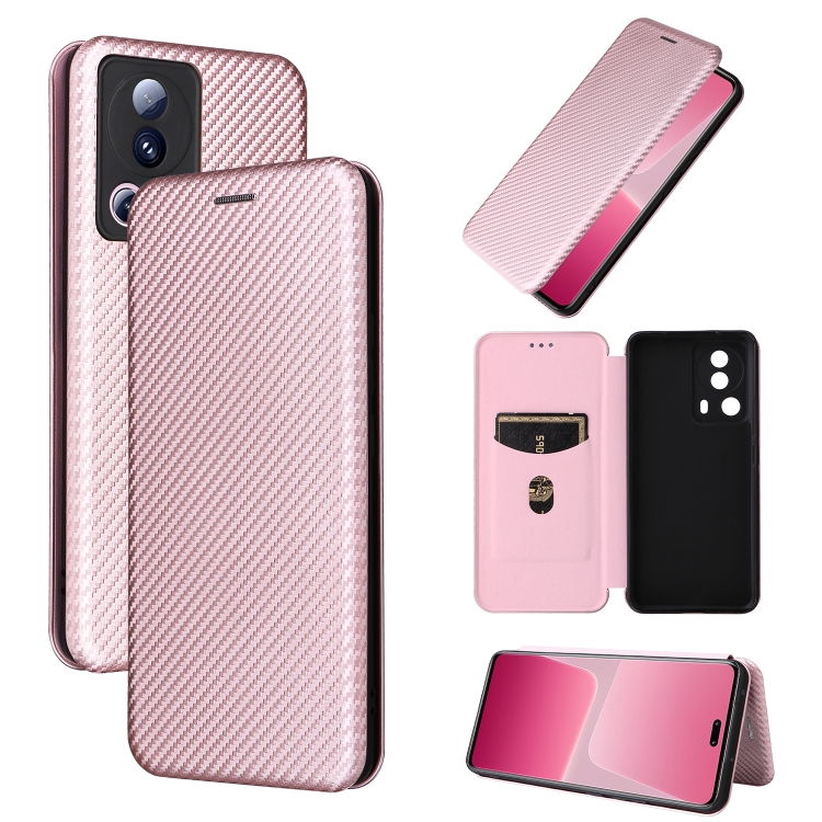 

For Xiaomi 13 Lite Carbon Fiber Texture Flip Leather Phone Case(Pink)
