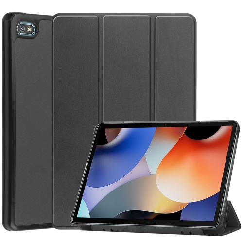 

For Blackview Oscal Pad 10 Custer Pure Color 3-Fold Holder Smart Leather Tablet Case(Black)