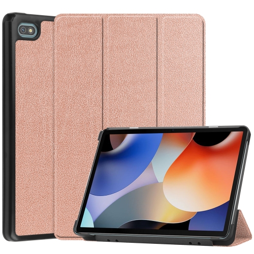 

For Blackview Oscal Pad 10 Custer Pure Color 3-Fold Holder Smart Leather Tablet Case(Rose Gold)