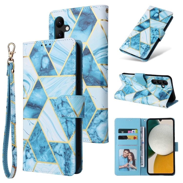 

For Samsung Galaxy A34 5G Marble Bronzing Stitching Leather Phone Case(Blue)