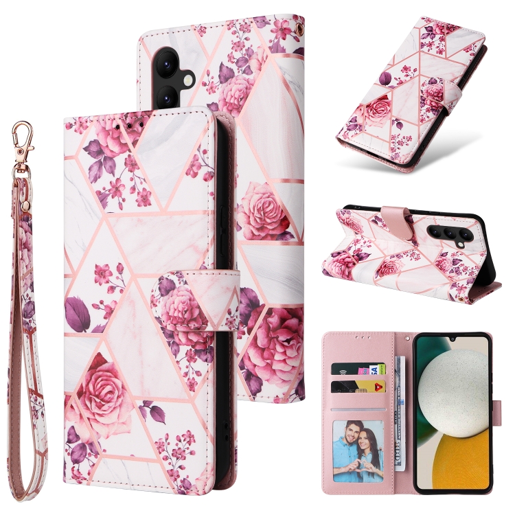 

For Samsung Galaxy A34 5G Marble Bronzing Stitching Leather Phone Case(Rose Gold)