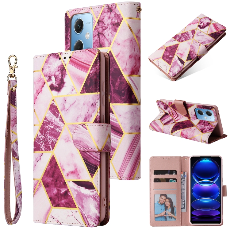 

For Xiaomi Redmi Note 12 5G Global India / Poco X5 Marble Bronzing Stitching Leather Phone Case(Purple)