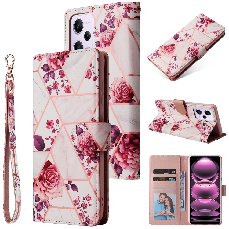 

For Xiaomi Redmi Note 12 Pro 5G Global India / Note 12 Pro 5G Speed Edition / Poco X5 Pro Marble Bronzing Stitching Leather Phone Case(Rose Gold)