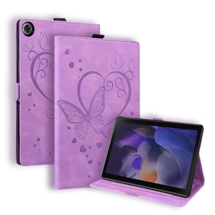 

For Samsung Galaxy Tab A8 10.5 2021 Love Butterfly Pattern Leather Tablet Case with Holder & Sleep / Wake-up Function(Purple)