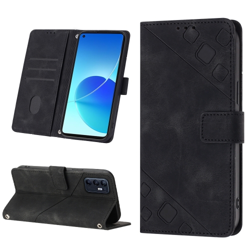 

For OPPO Reno6 5G Skin-feel Embossed Leather Phone Case(Black)