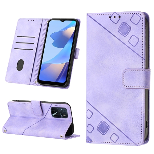 

For OPPO A16 / A54S Skin-feel Embossed Leather Phone Case(Light Purple)