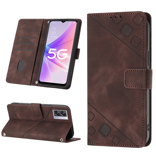

For OPPO A57 5G 2022 / Realme V23 / Narzo 50 5G / A77 5G / K10 5G Global / A57 4G / V23i Skin-feel Embossed Leather Phone Case(Brown)