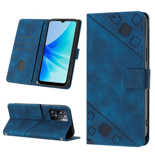 

For OPPO A57E 5G Skin-feel Embossed Leather Phone Case(Blue)