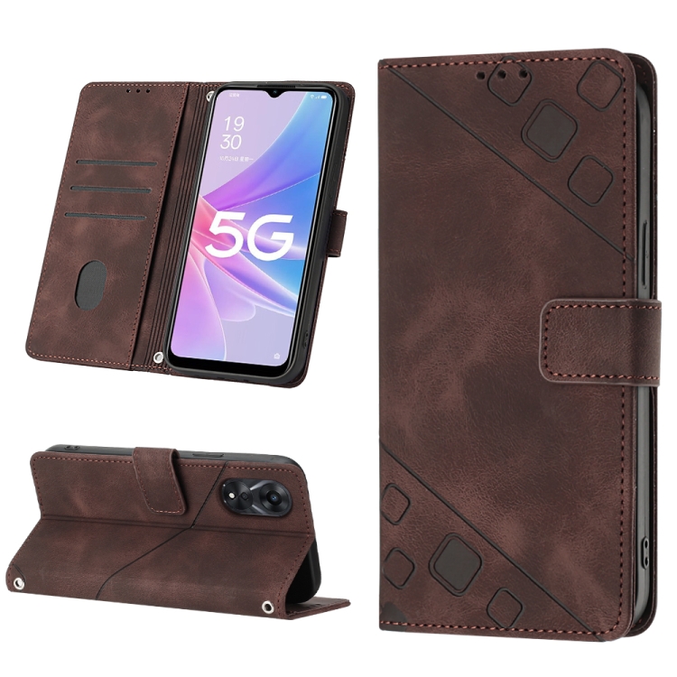 

For OPPO A58 5G Skin-feel Embossed Leather Phone Case(Brown)