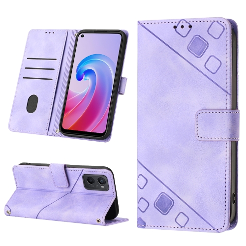 

For OPPO A96 4G / A36 / A76 / Realme 9i Skin-feel Embossed Leather Phone Case(Light Purple)