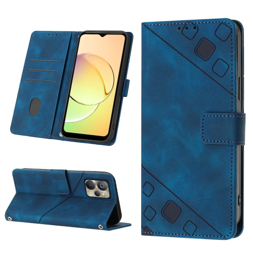 

For Realme 10 Skin-feel Embossed Leather Phone Case(Blue)