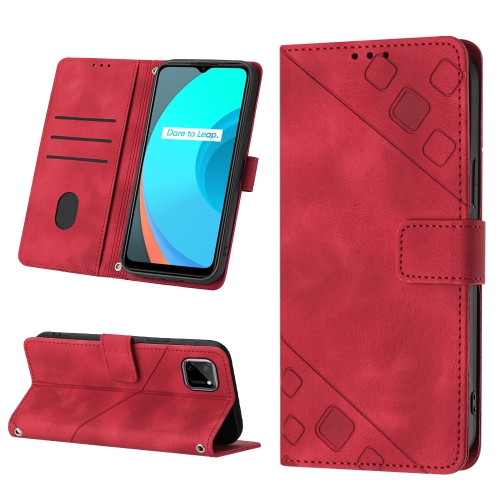 

For Realme C11 Skin-feel Embossed Leather Phone Case(Red)