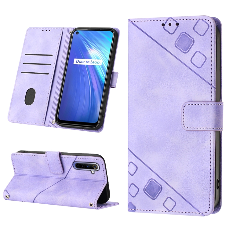 

For Realme 6 Skin-feel Embossed Leather Phone Case(Light Purple)