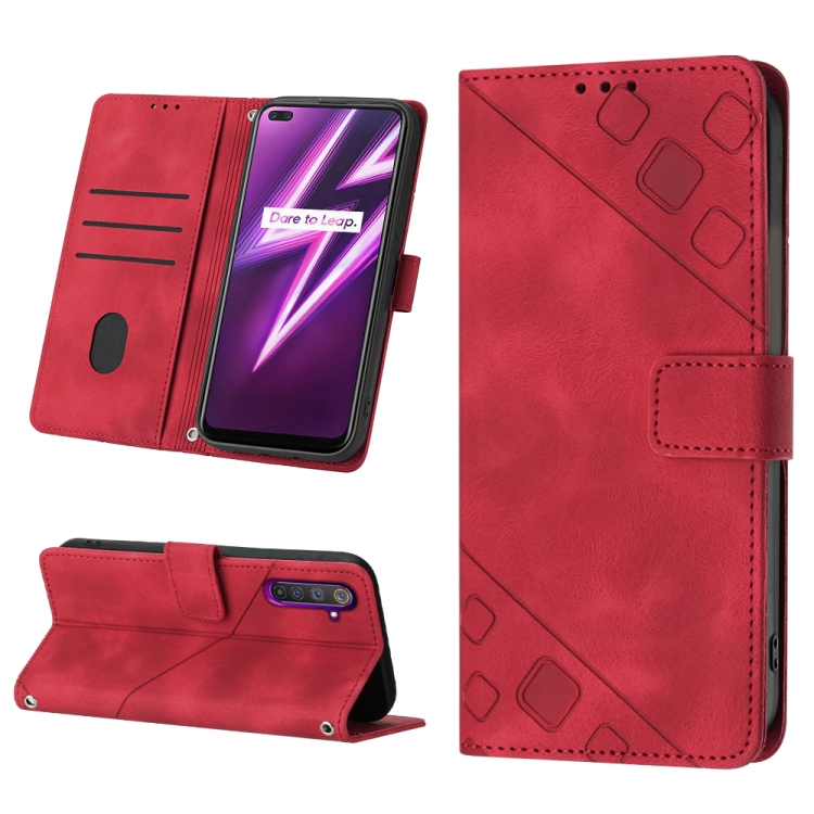 

For Realme 6 Pro Skin-feel Embossed Leather Phone Case(Red)
