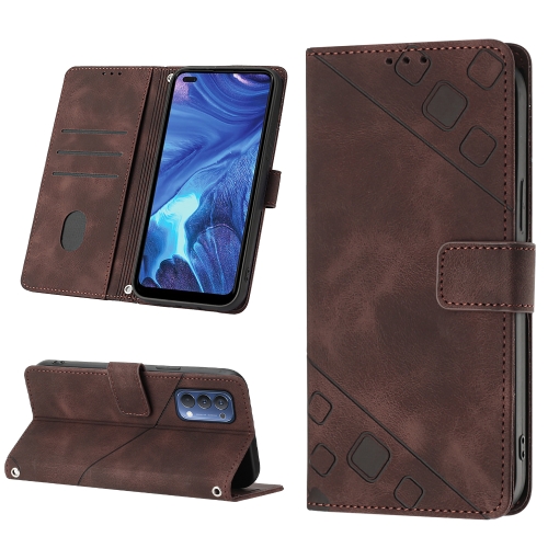 

For OPPO Reno4 Skin-feel Embossed Leather Phone Case(Brown)