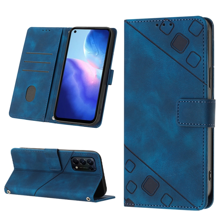 

For OPPO Reno5 4G / Reno5 5G Skin-feel Embossed Leather Phone Case(Blue)