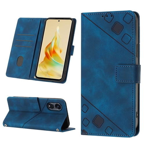 

For OPPO Reno8 T 5G/A1 Pro 5G Global Skin-feel Embossed Leather Phone Case(Blue)