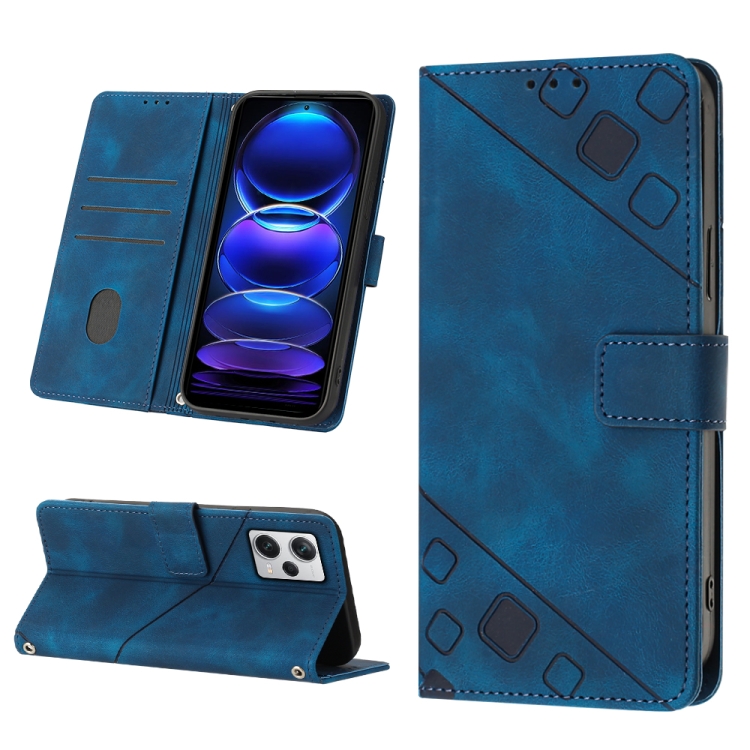 

For Xiaomi Redmi Note 12 Pro+ Global / Redmi Note 12 Explorer Skin-feel Embossed Leather Phone Case(Blue)