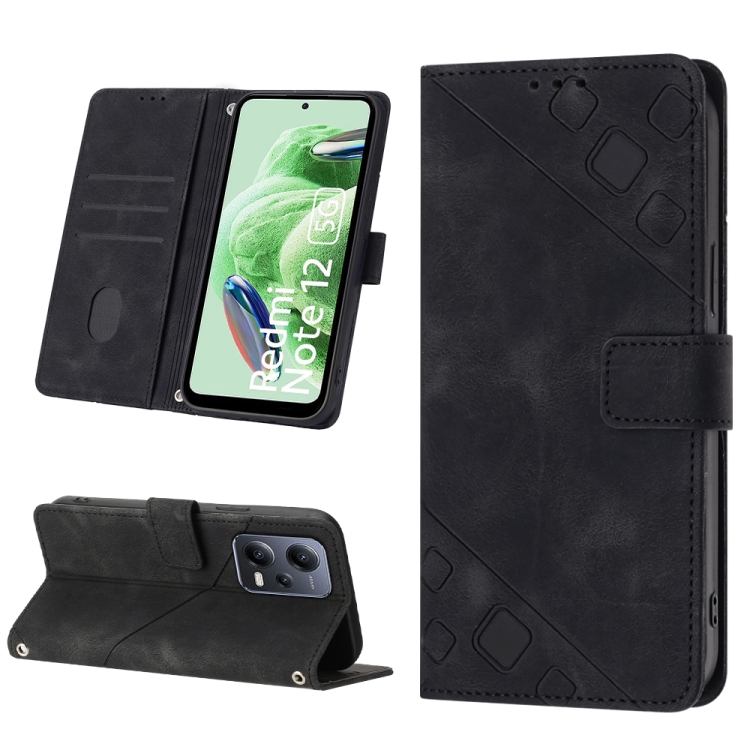 

For Xiaomi Poco X5 5G Skin-feel Embossed Leather Phone Case(Black)